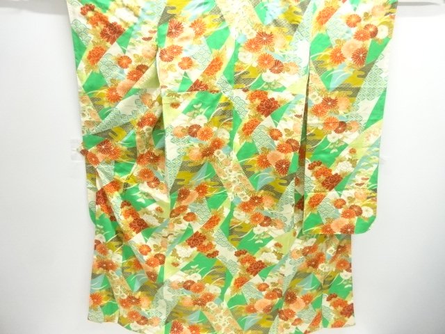JAPANESE KIMONO / ANTIQUE FURISODE / SILK / PEONY & KIKU 